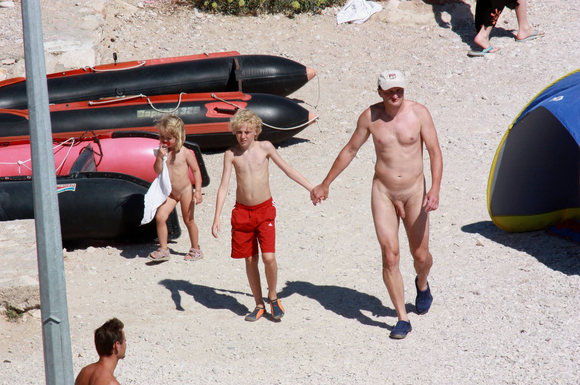 Pure Nudism Images Boy and His Dad Beach Walk - 2
